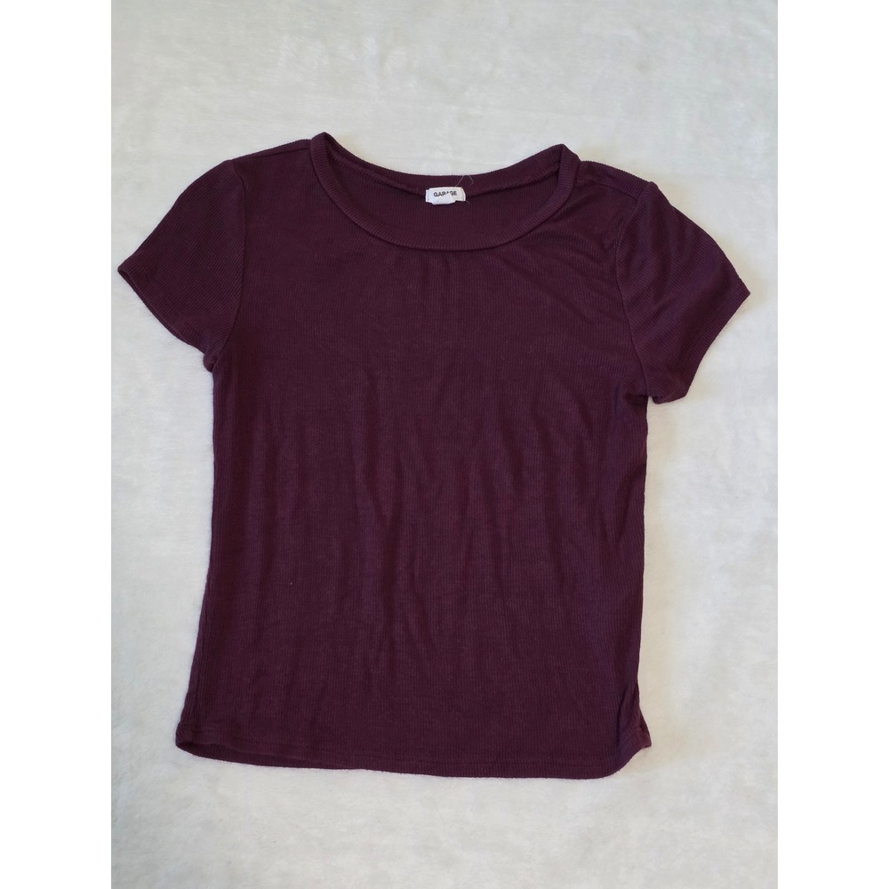 Garage Burgundy Ribbed Short Sleeve Crew Neck Baby Tee Top Wine Purple Small